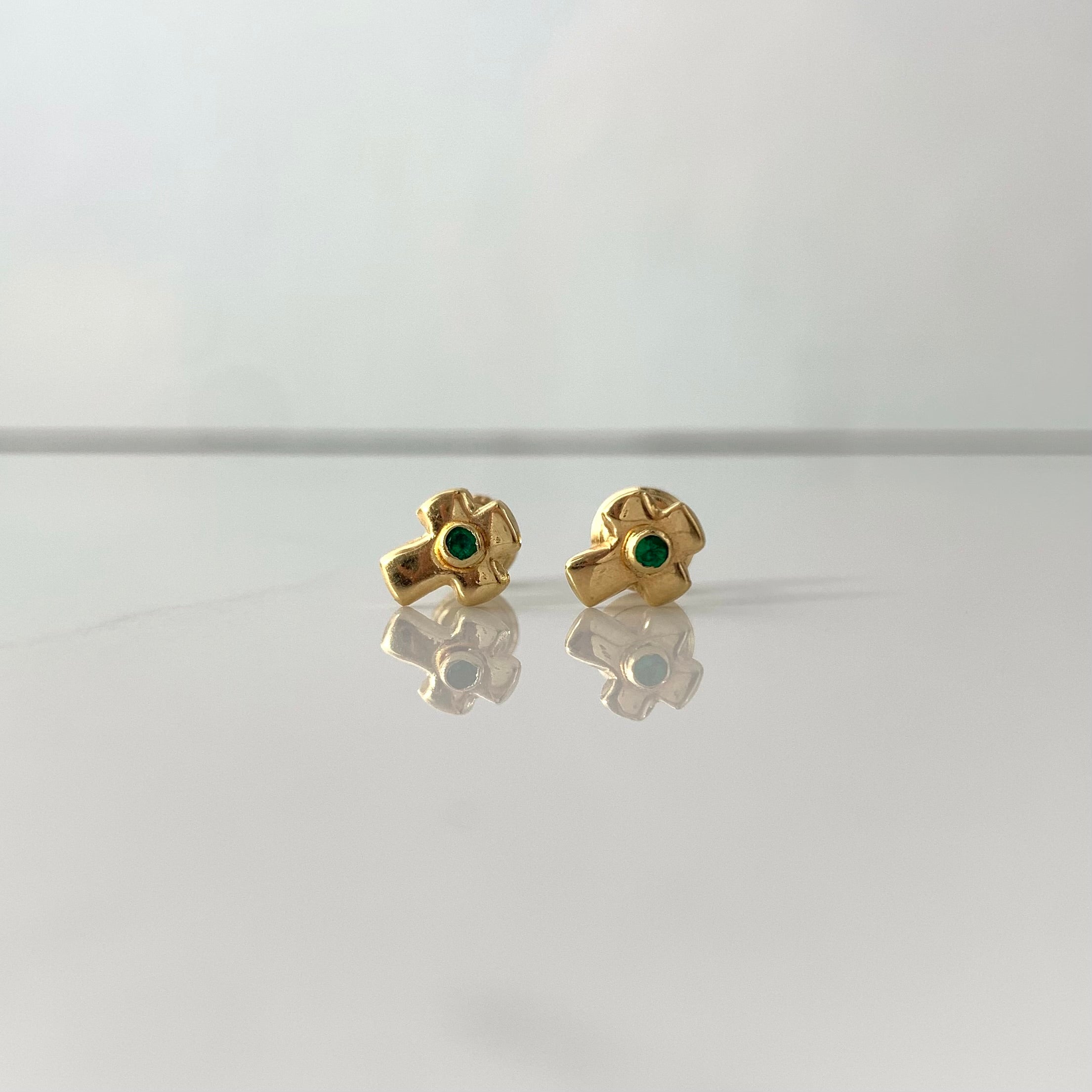 TOPOS CRUZ CIRCON VERDE * ORO AMARILLO 18K 0,85 GR / 7,3 MM  *