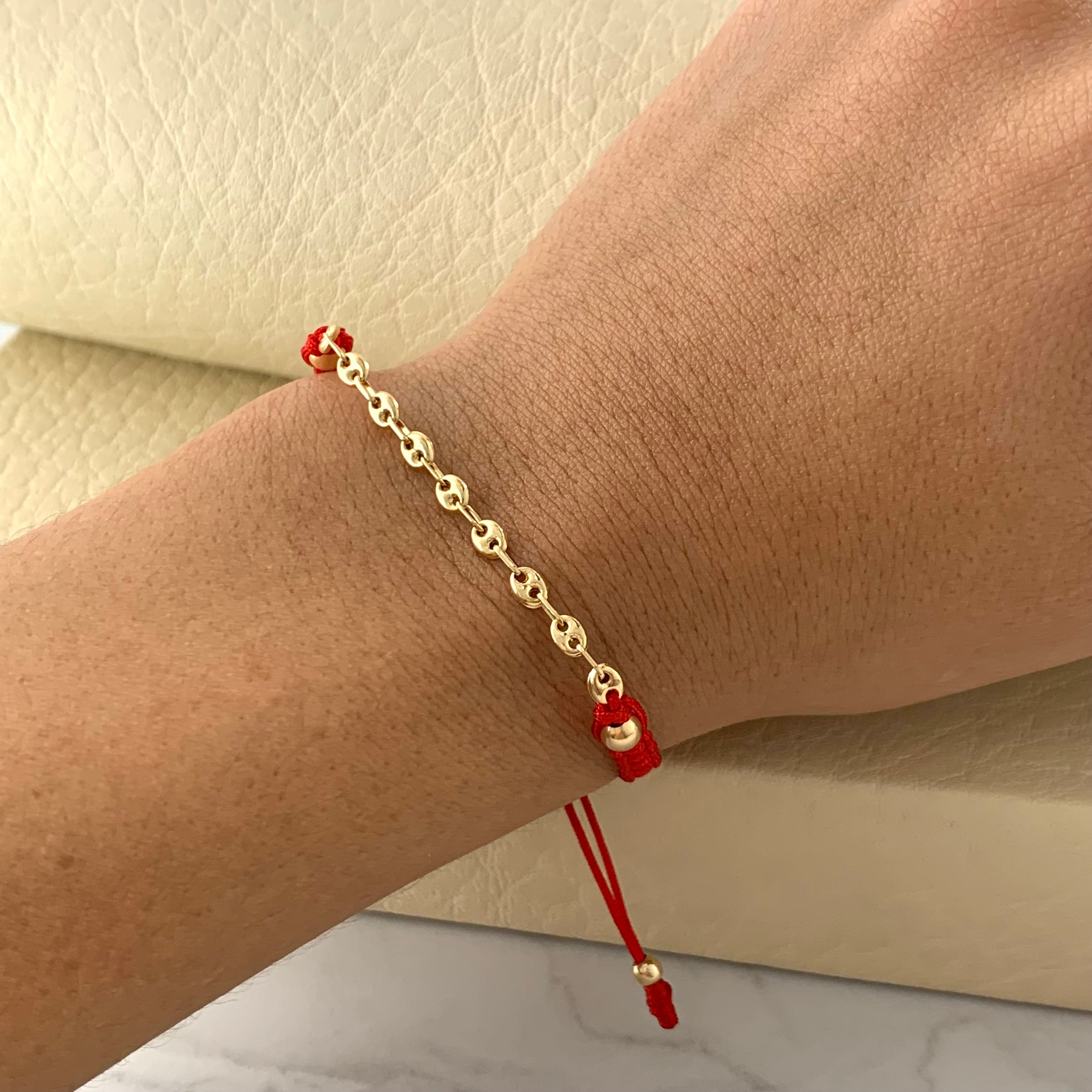 PULSERA TEJIDA RETAZO GC ROJA ORO AMARILLO 18K 0,85 GR / 0,3 CM