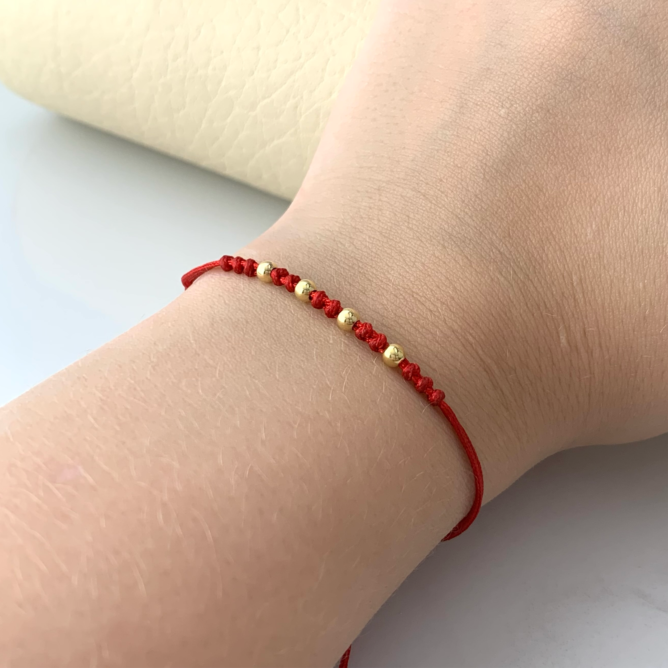 PULSERA TEJIDA ROJA BOLA LISA 3MM ORO AMARILLO 18K 0,2 GR