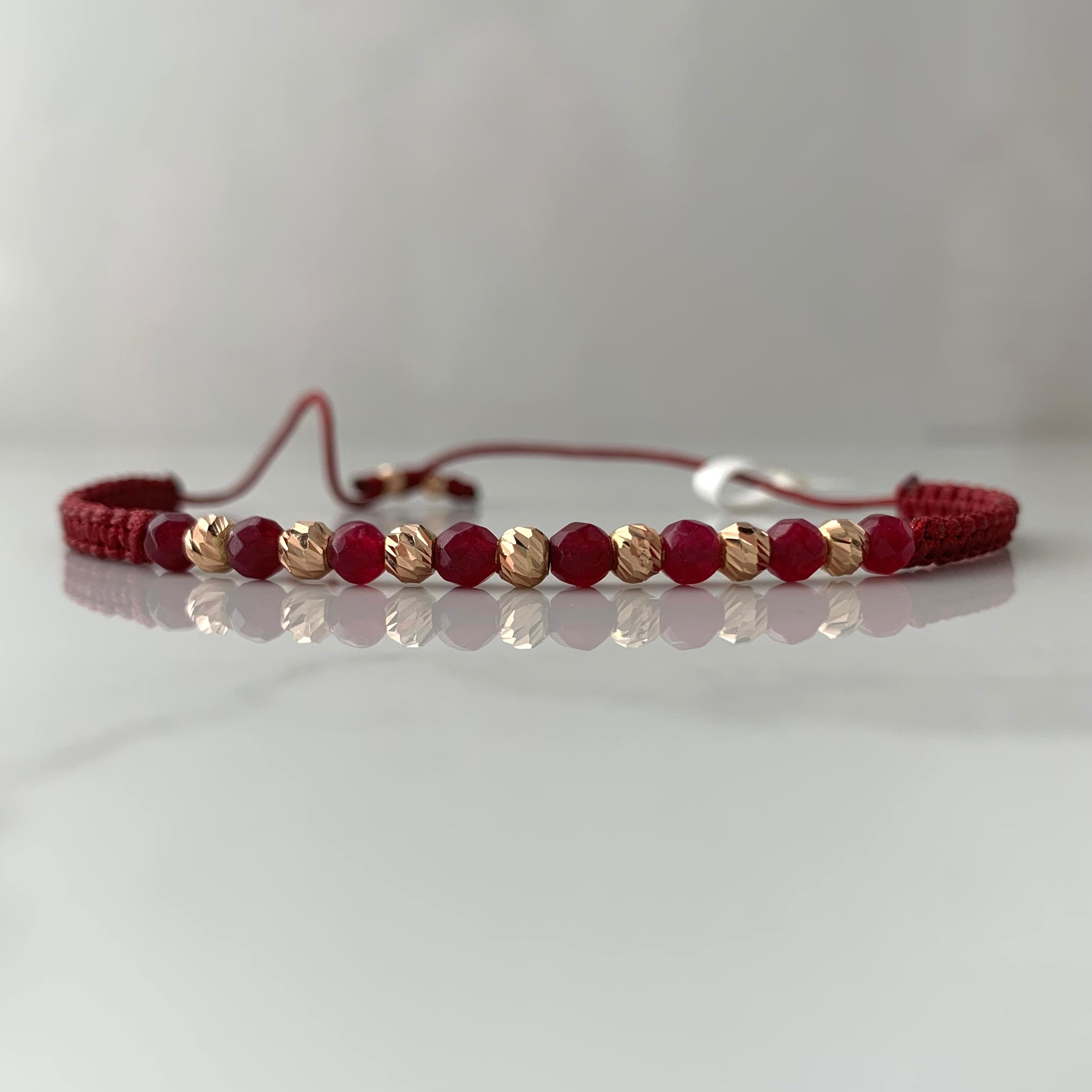 PULSERA TEJIDA ROJA DIAMANTADA 4MM - 3MM ORO ROSA 18K 0,71 GR