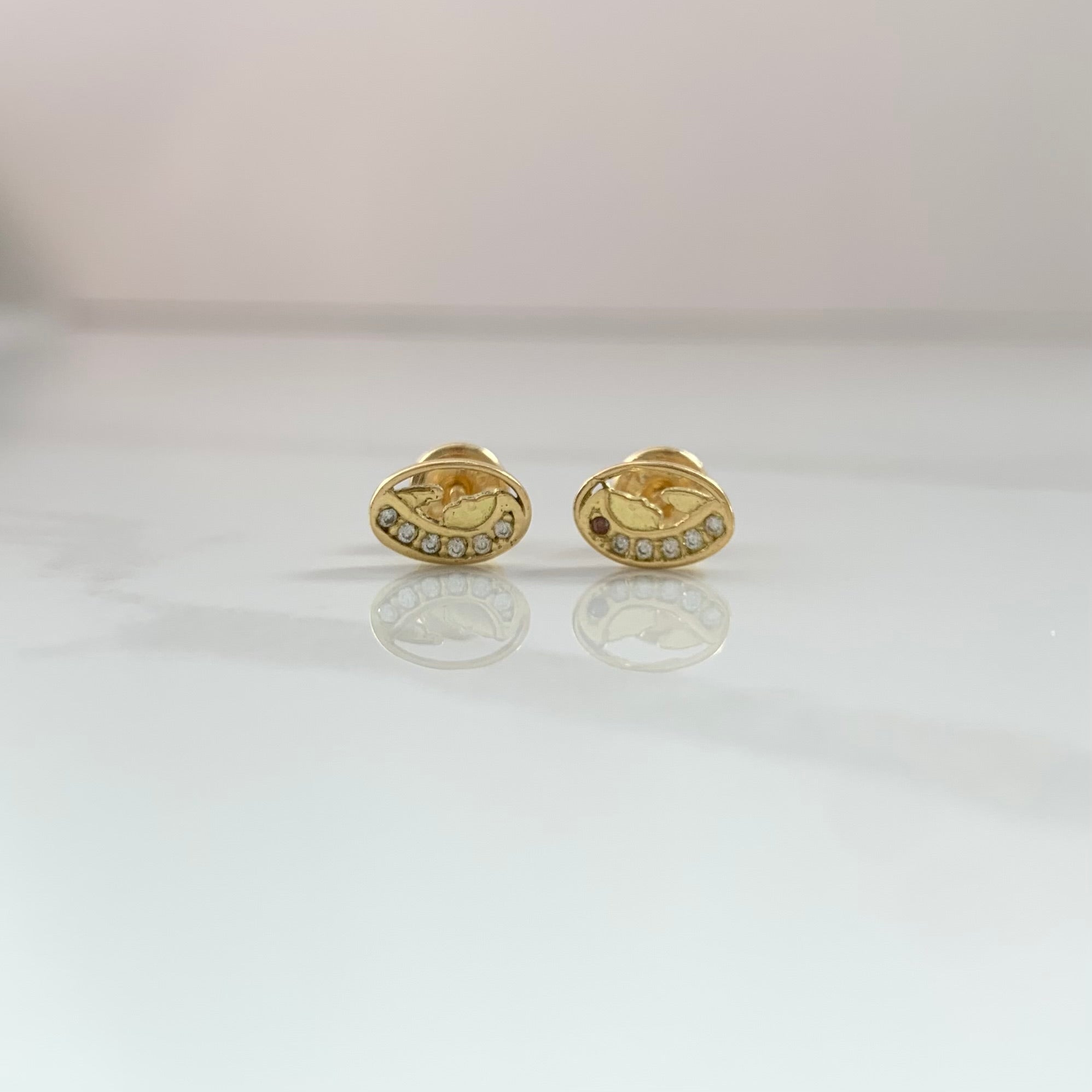 TOPOS VIRGEN MARIA / CIRCONES BLANCOS  ORO AMARILLO 18K 1,05 GR / 8 MM